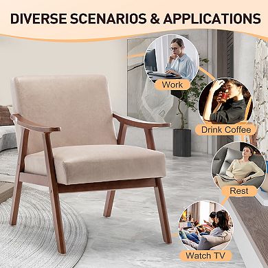 Merax Mid-Century Modern Chair, Living Room Chair with Solid Wood Frame Accent Chair