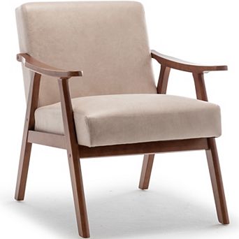Merax Mid-Century Modern Chair, Living Room Chair with Solid Wood Frame Accent Chair