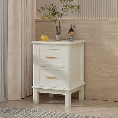 Merax Modern Nightstand with 2 Drawers, Bedroom Bedside Table with Gold Handles