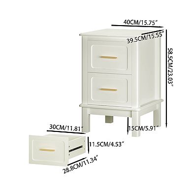 Merax Modern Nightstand with 2 Drawers, Bedroom Bedside Table with Gold Handles