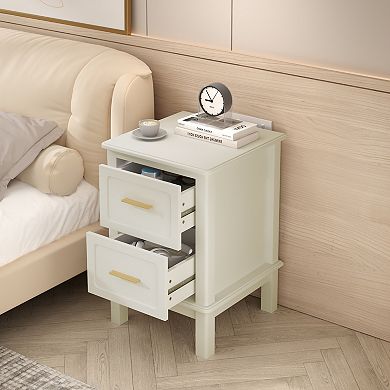 Merax Modern Nightstand with 2 Drawers, Bedroom Bedside Table with Gold Handles