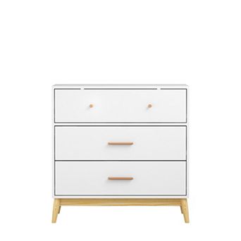 Merax Storage Cabinet, Modern White Chest of Drawers with Rose Gold Handles & Solid Wood Base