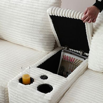 Merax Modular Sectional Sofa, Deep Seat Corduroy Cloud Couch with Cup Holders, USB Ports