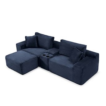 Merax Modular Sectional Sofa, Deep Seat Corduroy Cloud Couch with Cup Holders, USB Ports