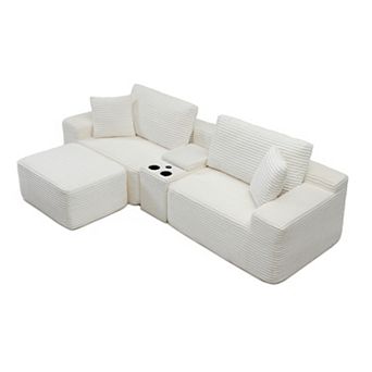 Merax Modular Sectional Sofa, Deep Seat Corduroy Cloud Couch with Cup Holders, USB Ports