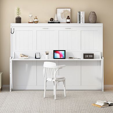 Merax Murphy Bed with Hydraulic Lift & Desk Design