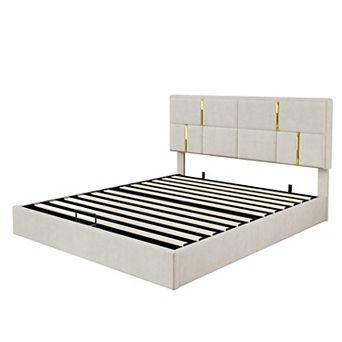Merax Queen Size Upholstered Platform Bed with Hydraulic Storage System