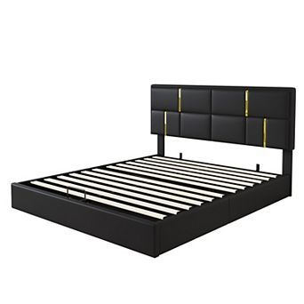 Merax Queen Size Upholstered Platform Bed with Hydraulic Storage System