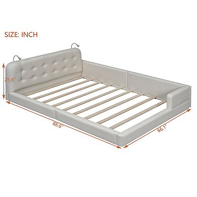 Merax Queen Size Upholstered Platform Bed with 2 Reading Lights