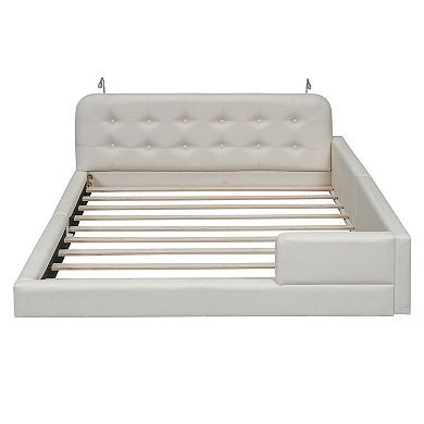 Merax Queen Size Upholstered Platform Bed with 2 Reading Lights