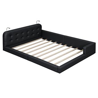 Merax Queen Size Upholstered Platform Bed with 2 Reading Lights