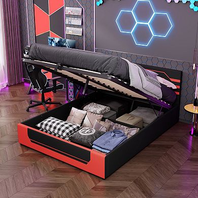 Merax Modern Queen Size Hydraulic Storage Gaming Bed Frame
