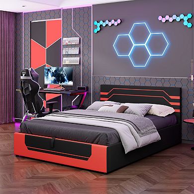 Merax Modern Queen Size Hydraulic Storage Gaming Bed Frame