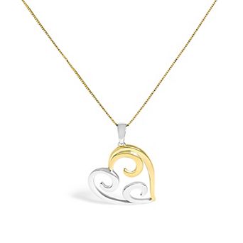 Haus of Brilliance Two Tone 10k Gold Over Silver Open Heart Pendant Necklace
