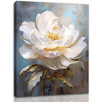 White Floral Wall Art Canvas Print Minimalist Home Decor Poster