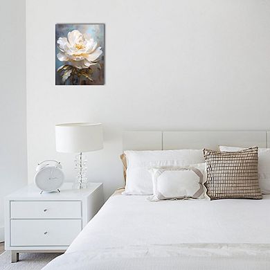 White Floral Wall Art Canvas Print Minimalist Home Decor Poster