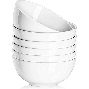 White Ceramic Soup & Cereal Bowls, Set of 6, Dishwasher & Microwave Safe