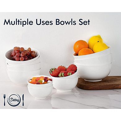 White Ceramic Soup & Cereal Bowls, Set of 6, Dishwasher & Microwave Safe