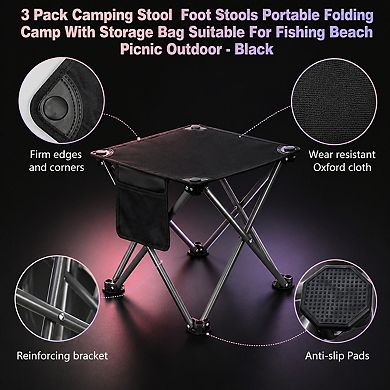 3 Pack Folding Camping Stools Portable 400Lbs Capacity with Storage Bags for Outdoor Fishing Beach
