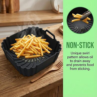 2-Pack 8.5-Inch Silicone Air Fryer Liners, Reusable, Heat-Resistant, Non-Stick