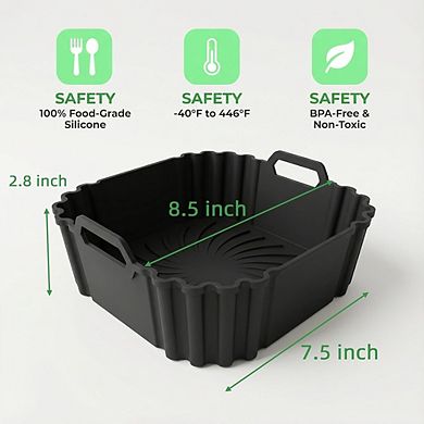 2-Pack 8.5-Inch Silicone Air Fryer Liners, Reusable, Heat-Resistant, Non-Stick