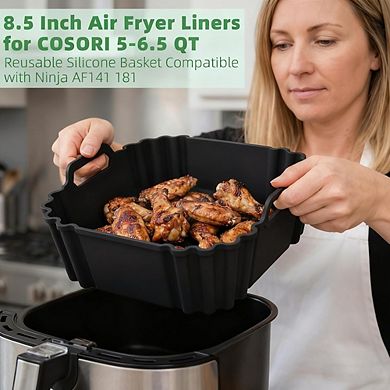 2-Pack 8.5-Inch Silicone Air Fryer Liners, Reusable, Heat-Resistant, Non-Stick