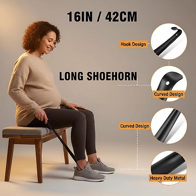 Long Handle Metal Shoe Horn for Seniors Boots Shoes Helper 16.5 Inch
