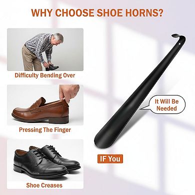 Long Handle Metal Shoe Horn for Seniors Boots Shoes Helper 16.5 Inch