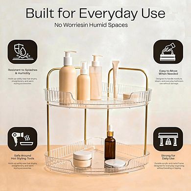 2-Tier Acrylic Corner Organizer Tray, Bathroom & Vanity Storage Shelf