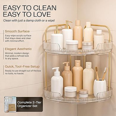 2-Tier Acrylic Corner Organizer Tray, Bathroom & Vanity Storage Shelf