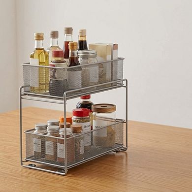 2 Tier Sliding Basket Stackable Pull-out Drawer Organizer for Kitchen Under Sink Storage