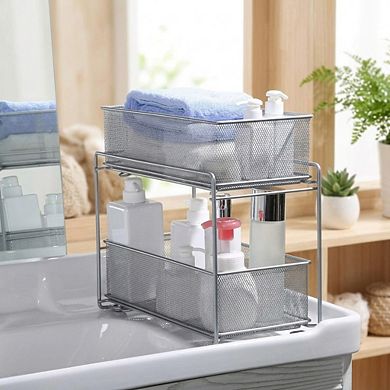 2 Tier Sliding Basket Stackable Pull-out Drawer Organizer for Kitchen Under Sink Storage