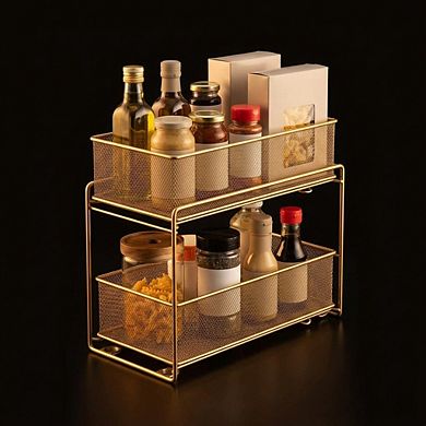 2 Tier Sliding Basket Stackable Pull-out Drawer Organizer for Kitchen Under Sink Storage