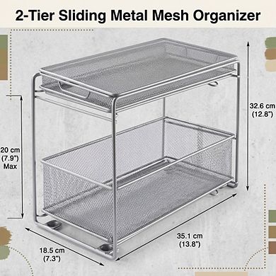 2 Tier Sliding Basket Stackable Pull-out Drawer Organizer for Kitchen Under Sink Storage