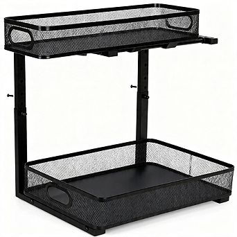 2 Pack Under Sink Organizer Dual Layer Pull Out Rack 5 Level Adjustment Rust Resistant Sliding