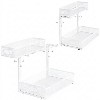 2 Pack Under Sink Organizer Dual Layer Pull Out Rack 5 Level Adjustment Rust Resistant Sliding