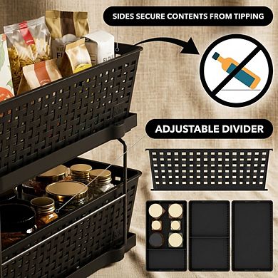 2 Tier Under Sink Storage Organizer Sliding Drawer Adjustable Divider Anti Slip Base Durable Baskets