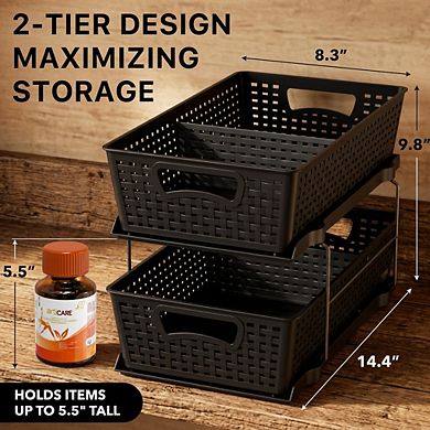 2 Tier Under Sink Storage Organizer Sliding Drawer Adjustable Divider Anti Slip Base Durable Baskets