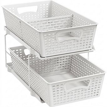 2 tier Under Sink Storage Organizer Sliding Drawer Adjustable Divider Anti Slip Base Durable Baskets