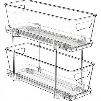 2 tier Narrow Pull-Out Basket Drawer Organizer Sliding Plastic for Bathroom Kitchen Storage