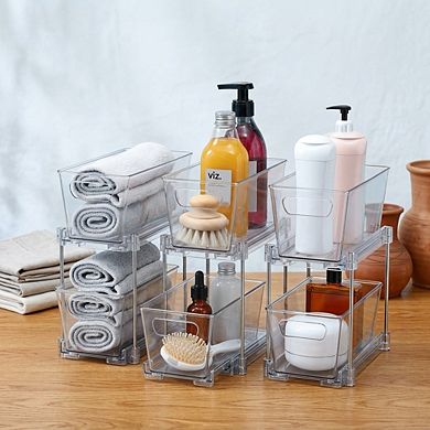 2-Tier Narrow Pull-Out Basket Drawer Organizer Sliding Plastic for Bathroom Kitchen Storage