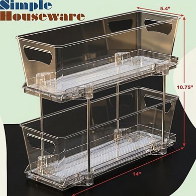 2-Tier Narrow Pull-Out Basket Drawer Organizer Sliding Plastic for Bathroom Kitchen Storage