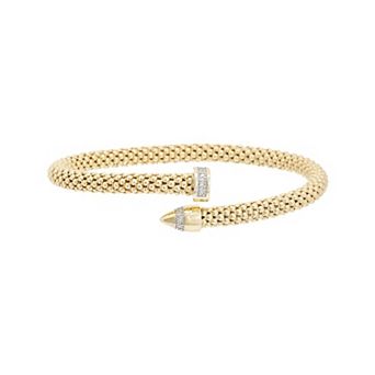 Meshmerise 18k Gold over Sterling Silver 1/10 Carat T.W. Diamond Mesh Nail Bangle Bracelet