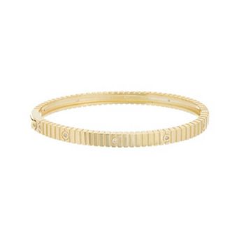 Meshmerise 18k Gold over Sterling Silver 1/10 Carat T.W. Diamond Solid Hinge Bangle Bracelet