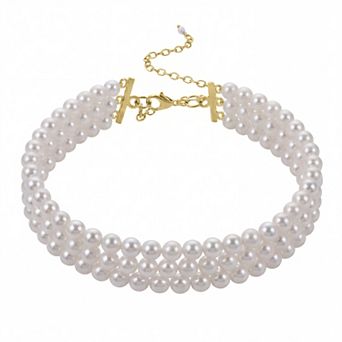 PearLustre by Imperial Sterling Silver Triple Row Lustrous Freshwater Cultured Pearl Choker Necklace