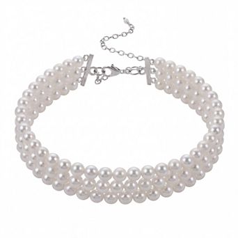PearLustre by Imperial Sterling Silver Triple Row Lustrous Freshwater Cultured Pearl Choker Necklace