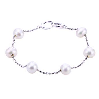 PearLustre by Imperial Sterling Silver Freshwater Cultured Pearl Station Bracelet
