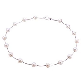 PearLustre by Imperial Sterling Silver Freshwater Cultured Pearl Station Necklace