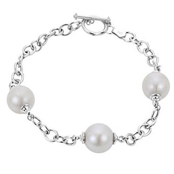 PearLustre by Imperial Sterling Silver Shell Windsor Freshwater Cultured Pearl Station Bracelet