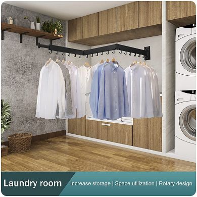 Wall Mounted Clothes Drying Rack Folding Retractable Aluminum 3-Pole 220lbs